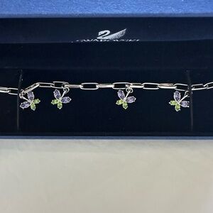 Swarovski Silver Bracelet with Green and Lilac Butterflies